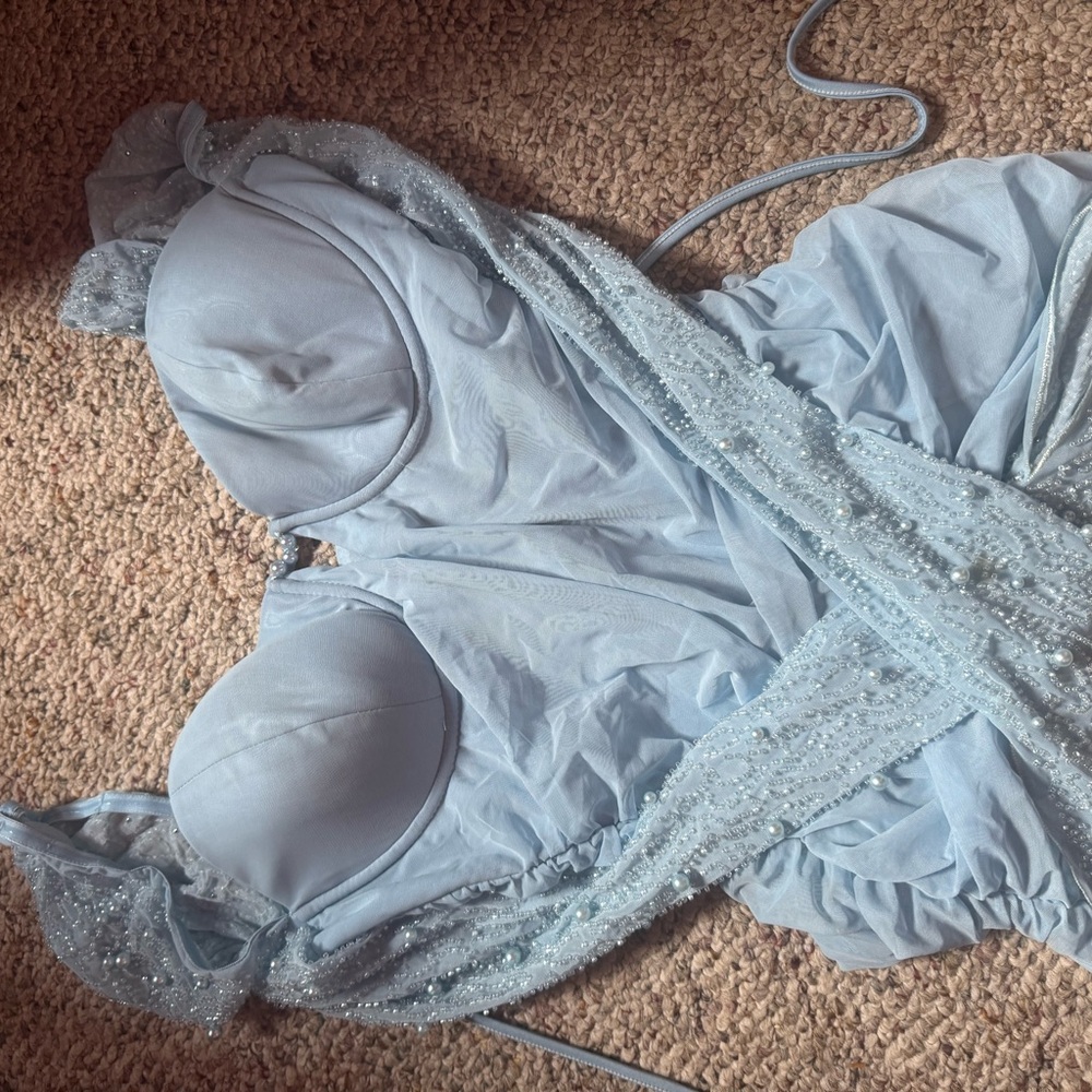 Oh Polly Blue Dress with Bra-Inspired Design